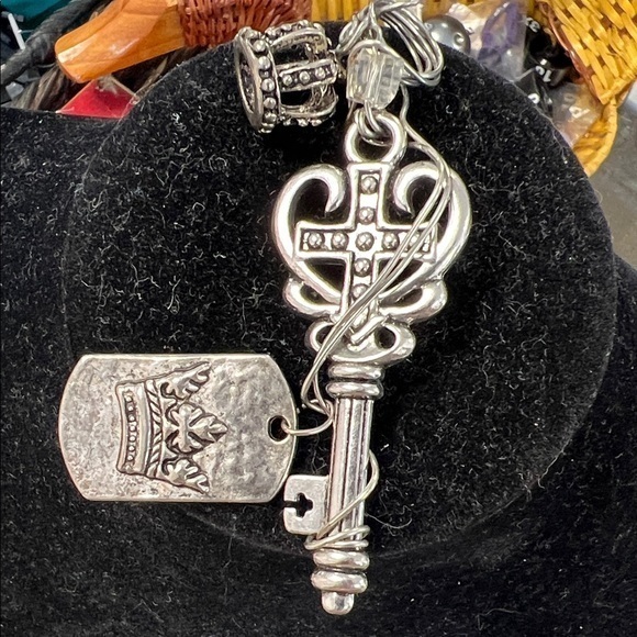Silver KeyCross And Crown Pendant
